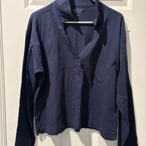 J. Crew Women’s Navy Jersey Johnny-Collar Shirt - NWT - Size Large